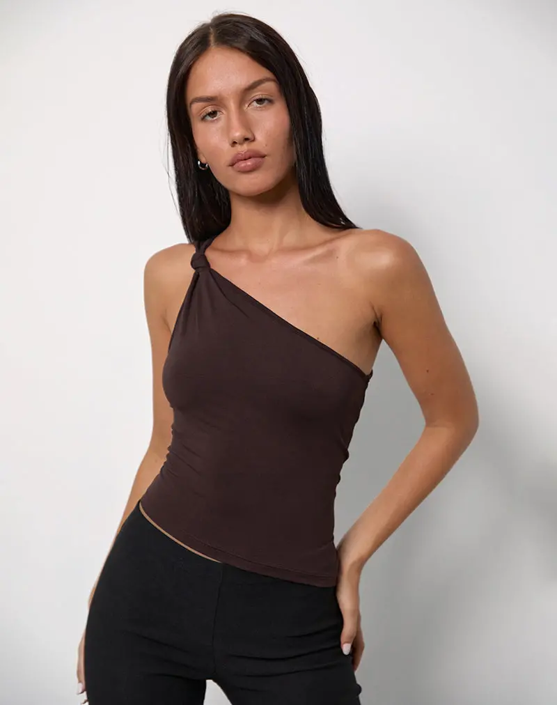 Idra Asymmetric Top In Jersey Bitter Chocolate 1