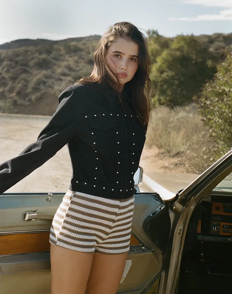 Nikaya Shorts In Knit Stripe White And Brown 1