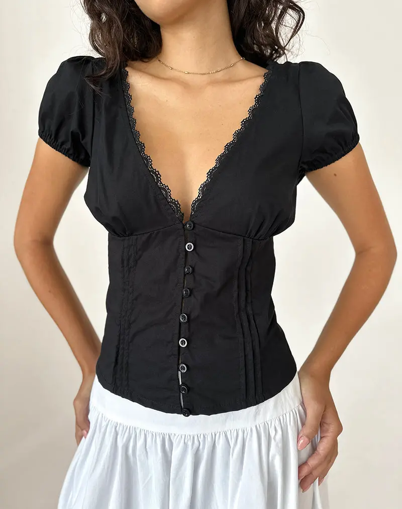 Ilias Corset Top In Poplin Black 1