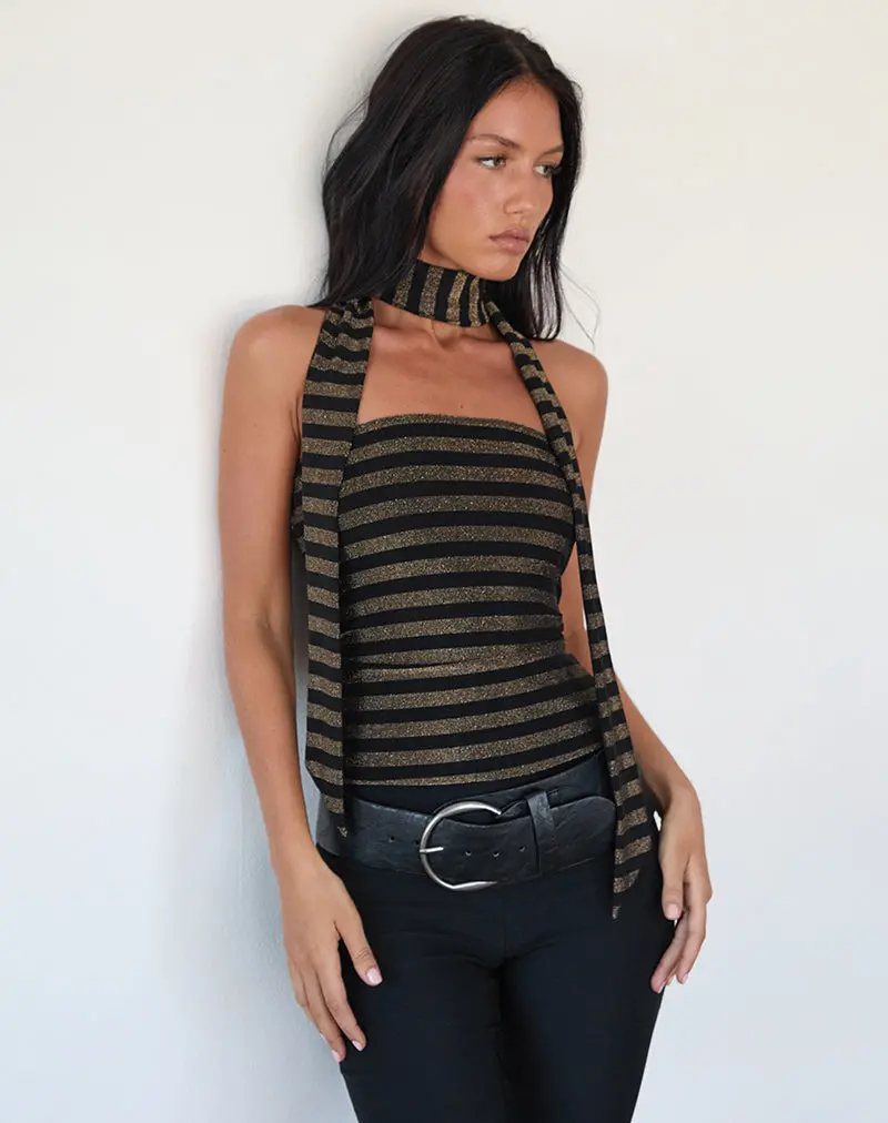 Jeldia Top And Scarf Set In Lurex Gold Stripe 1