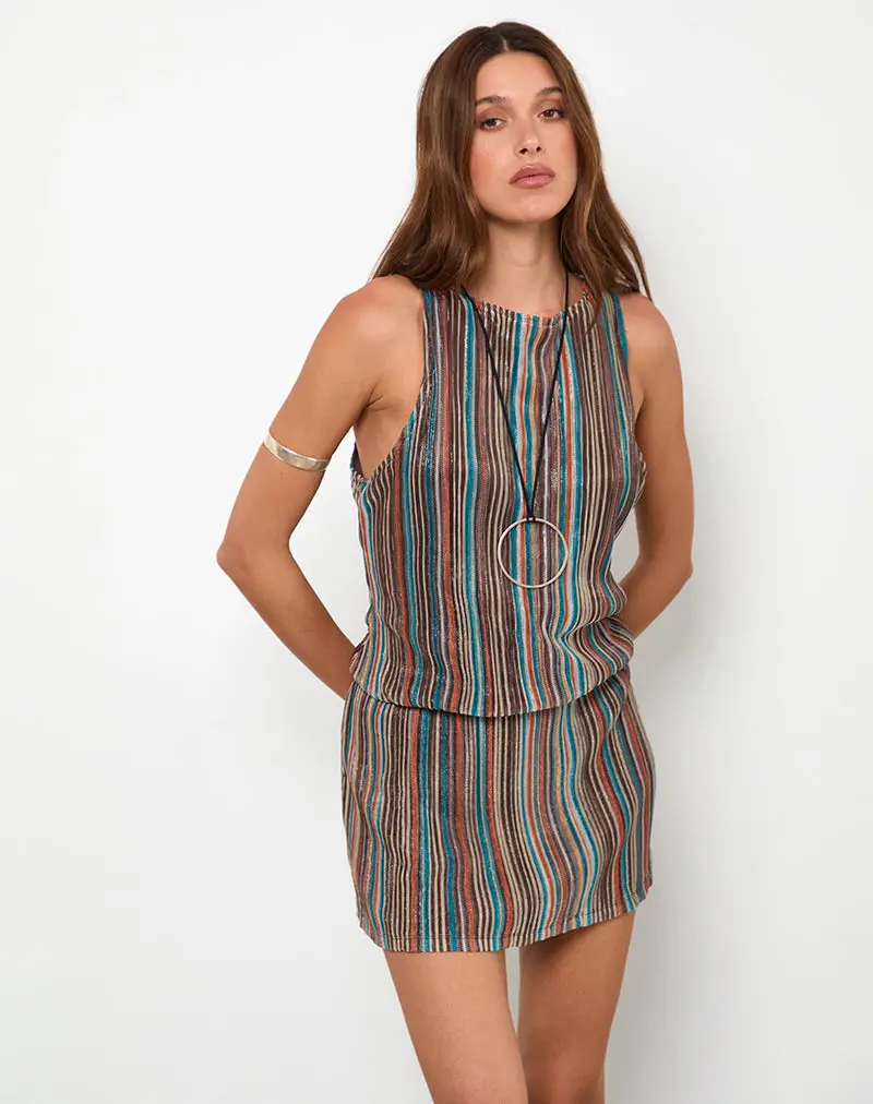 Jhani Mini Dress In Shimmer Plisse Blue And Brown 1