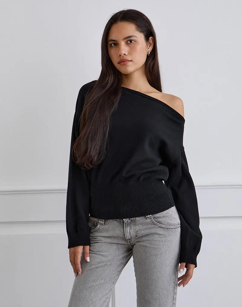 Jalira Asymmetric Cinch Jumper In Black 1