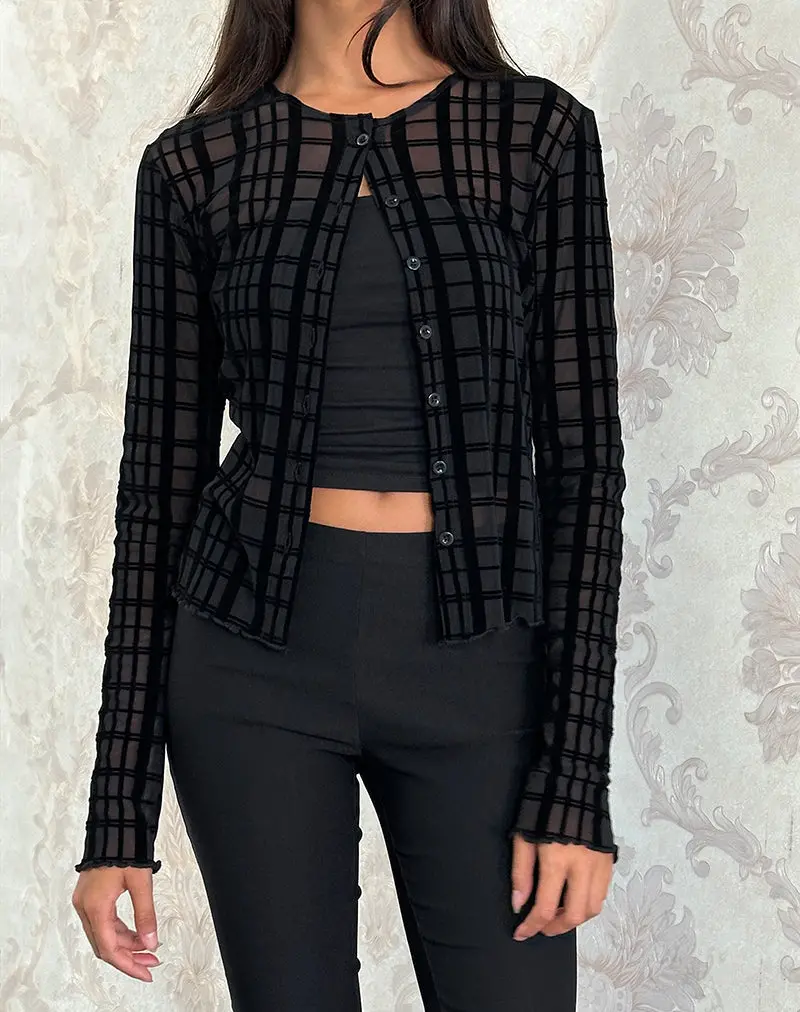 Kahula Shirt In Tonal Check Flock Black 1