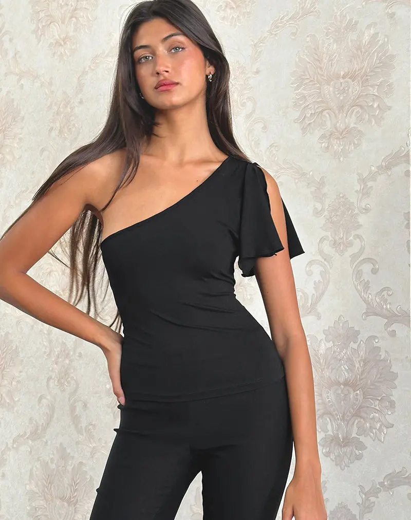 Kaffa One Shoulder Top In Jersey Black 1