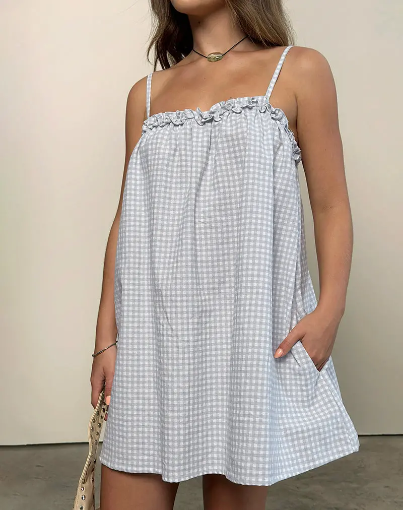 Kamalani Dress In Mini Gingham Blue And Grey 1