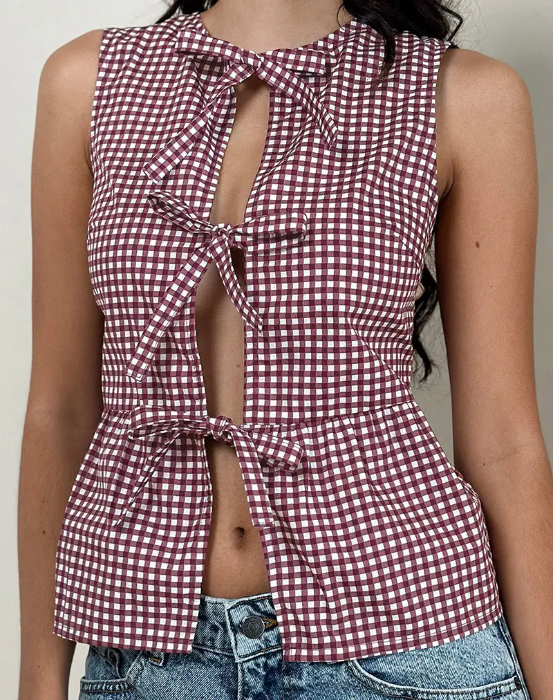 Kayvata Top In Mini Gingham Wine 1