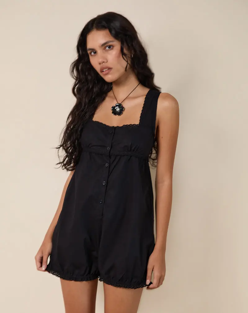 Kenna Babydoll Playsuit In Poplin Black 1
