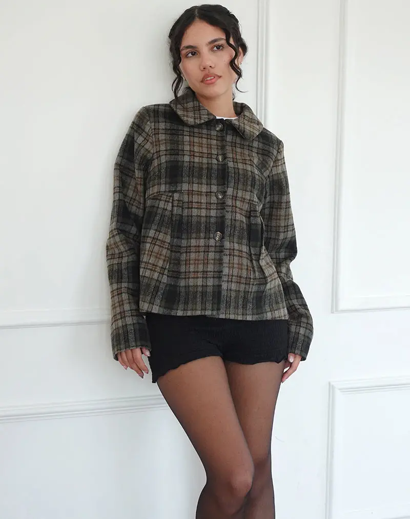 Kisaki Swing Coat In Check Yellow 1