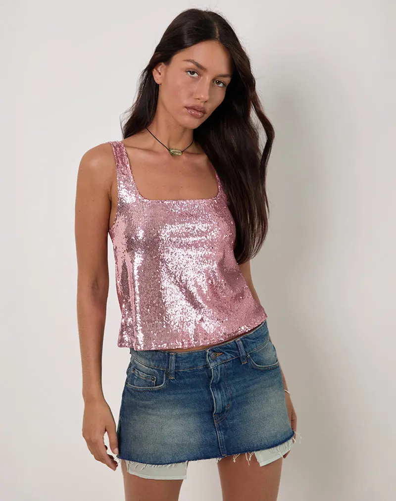 Kosile Cami Top In Sequin Pink 1