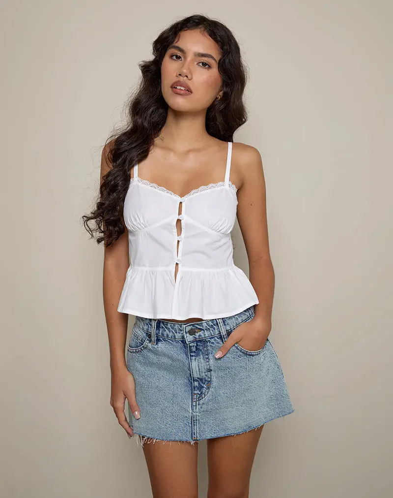 Kugy Tie Front Cami Top In Poplin White 1
