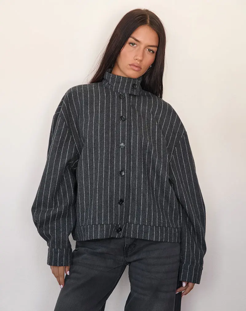 Lastika Jacket In Charcoal Pinstripe 1