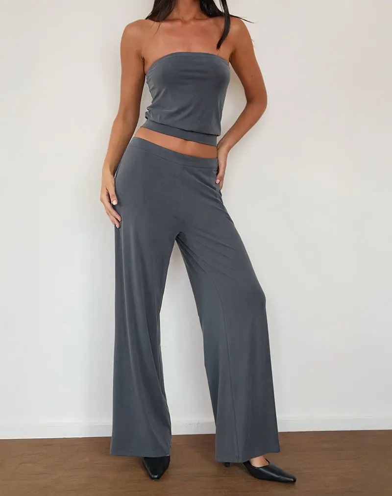 Baku Wide Leg Trouser In Dark Grey 1