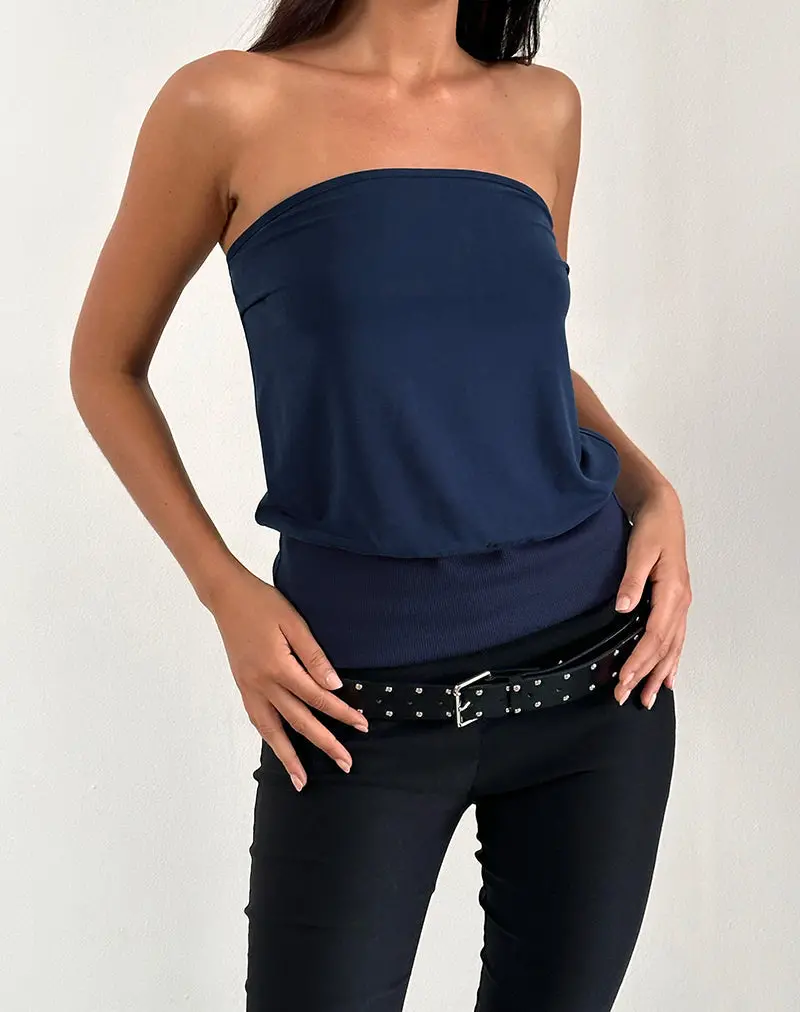 Leocadia Long Bandeau Top In Cupro Navy 1