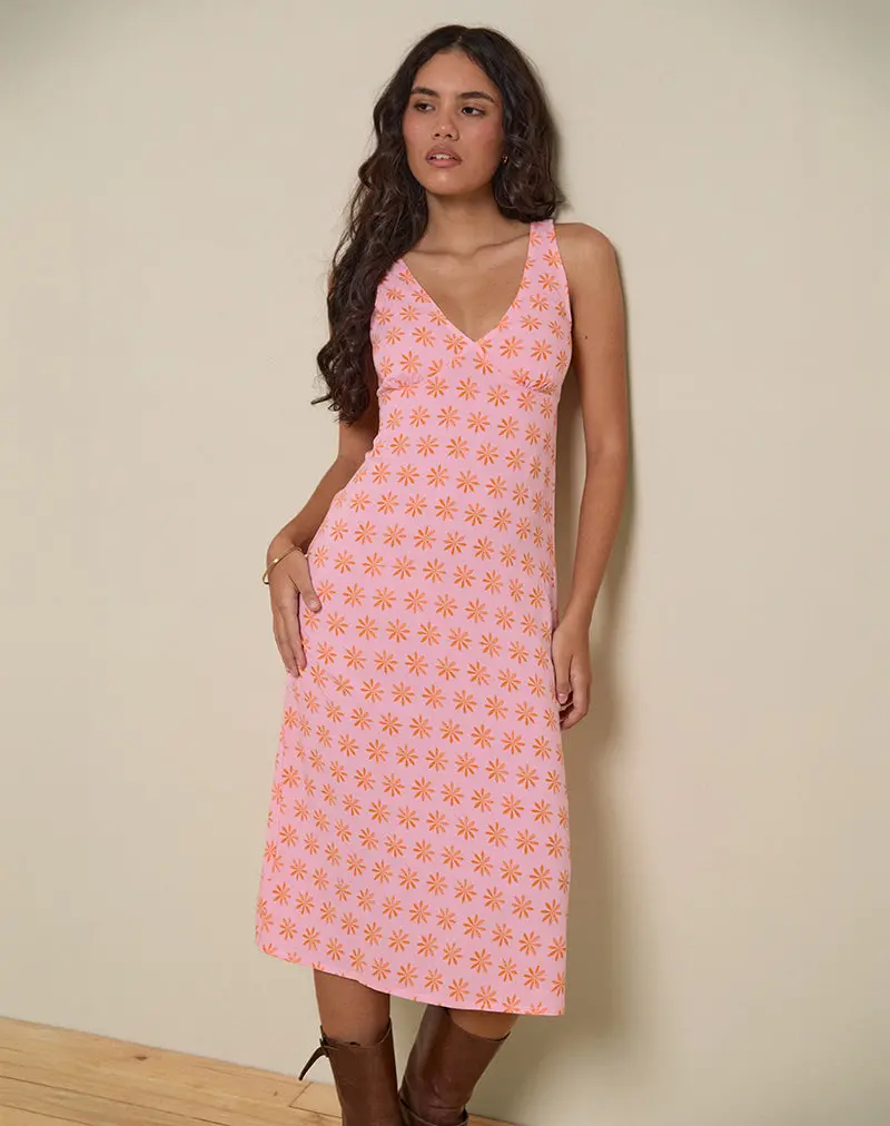 Lisheva Midi Dress In Tile Flower Pink 1