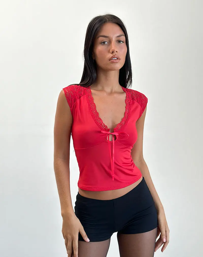 Livina Top In Slinky Jersey Lace Red 1
