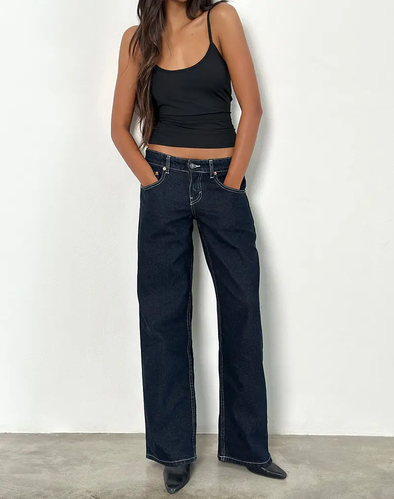 Low Rise Parallel Jeans In Indigo With Contrast Stitch 1