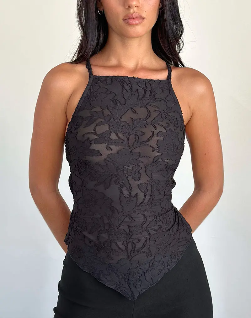 Maddison Top In Sheer Flower Black 1