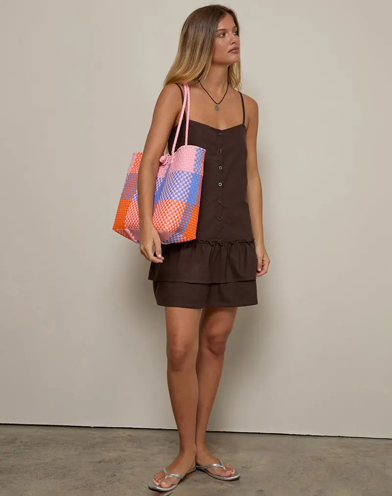 Mailina Linen Button Up Mini Dress In Chocolate Brown 1