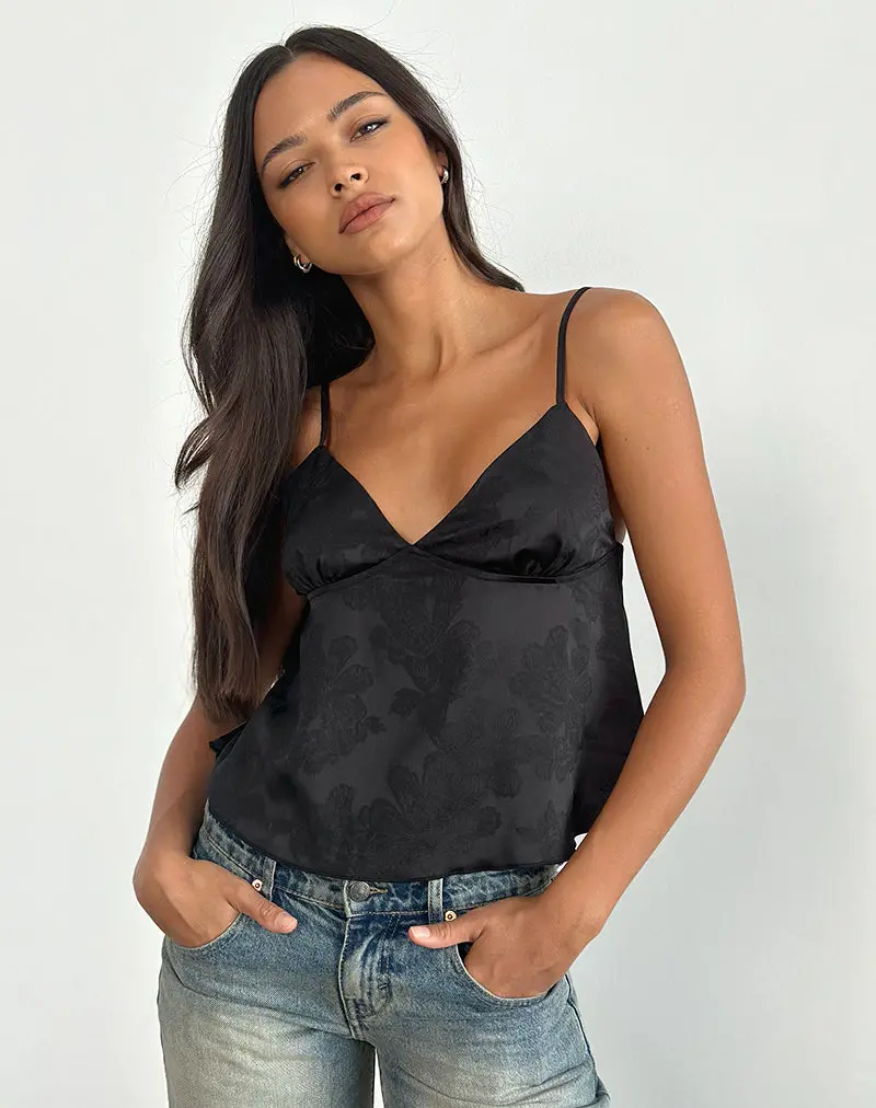 Marinda Top In Satin Jacquard Black 1