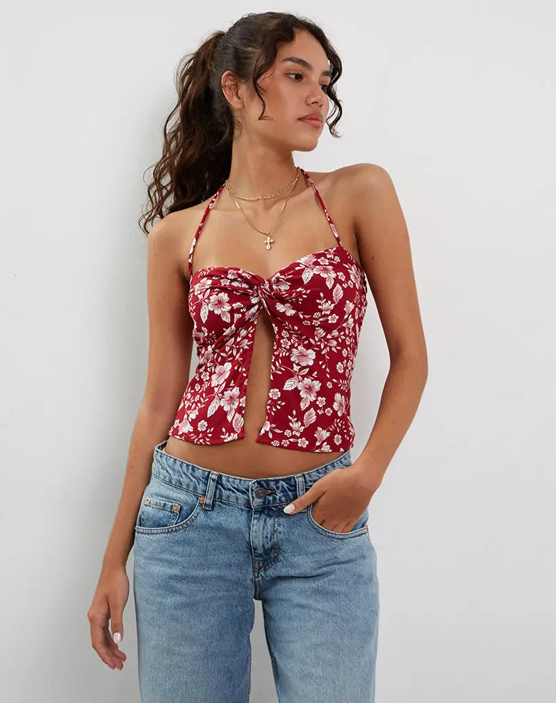 Metra Twist Front Top In Berry Blush Floral 1