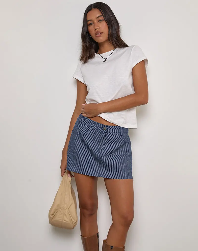 Mini A-Line Skirt In Pinstripe Indigo Wash 1
