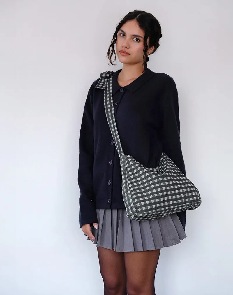Nagisa Bow Bag In Tonal Gingham Black Grey 1