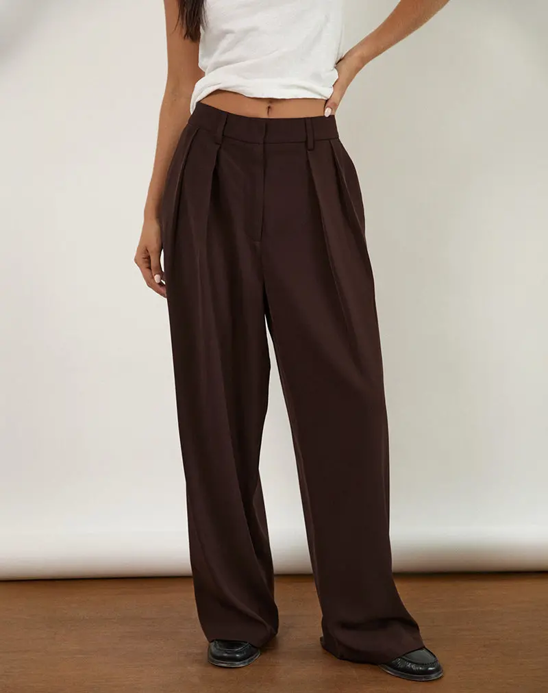 Nala Wide Pleat Trousers In Bitter Chocolate 1