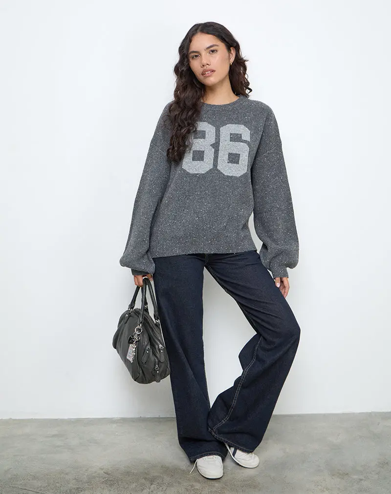 Namari Jumper In Grey Knit With 86 Motif 1