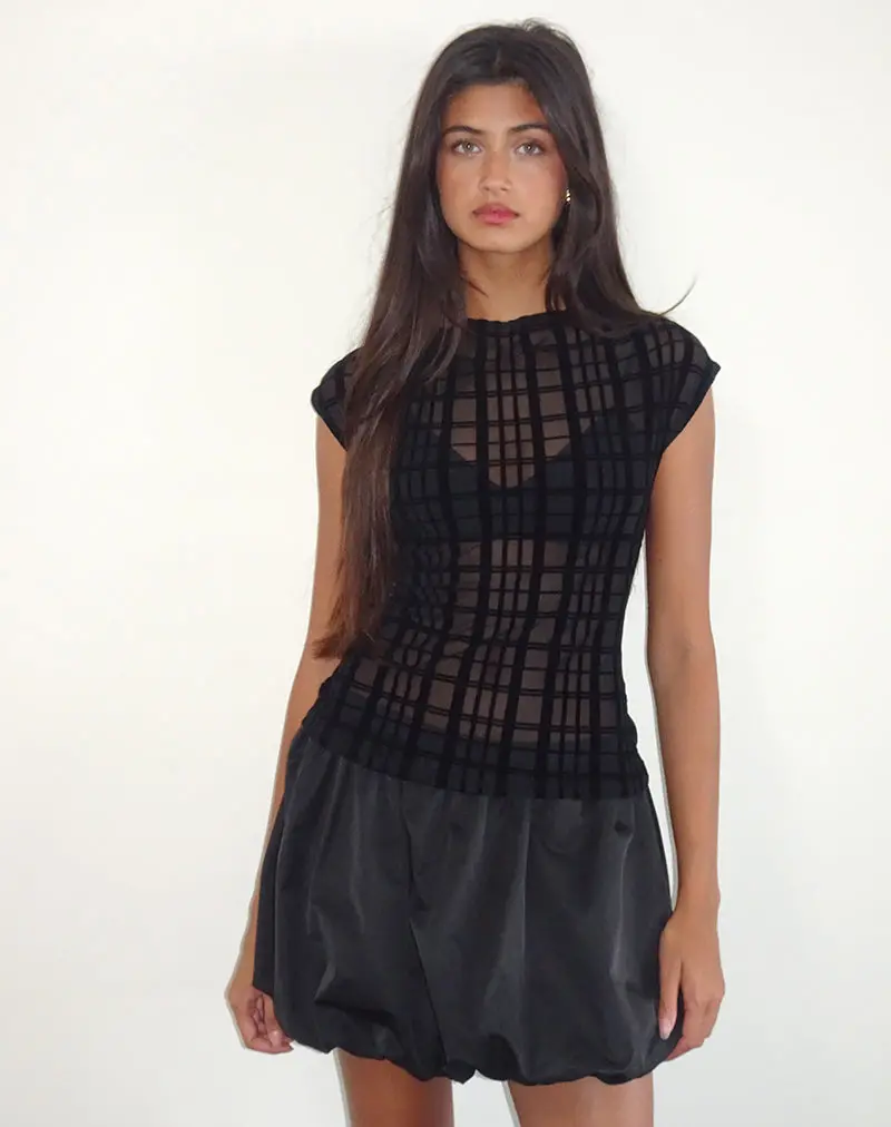 Nova Top In Tonal Check Flock Black 1