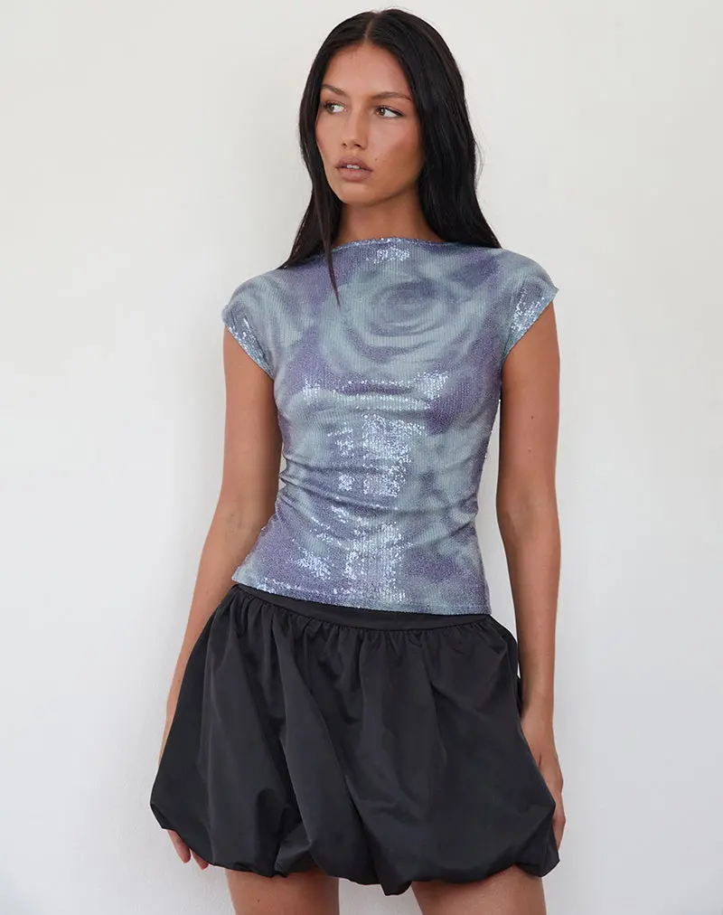 Novaria Top In Sequin Abstract Rose Grey 1