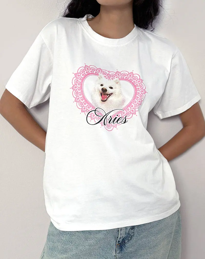 Oversize Basic Tee In White With Aries Motel Pet Print 1