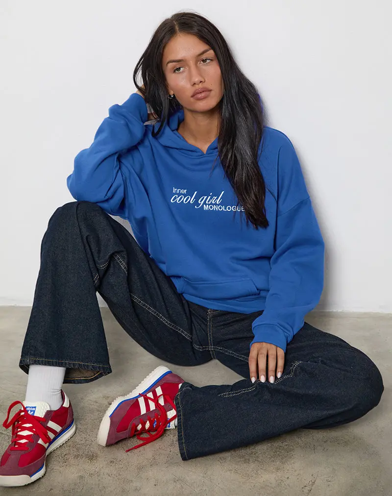 Oversized Hoodie In Cobalt Blue With Cool Girl Graphic 1