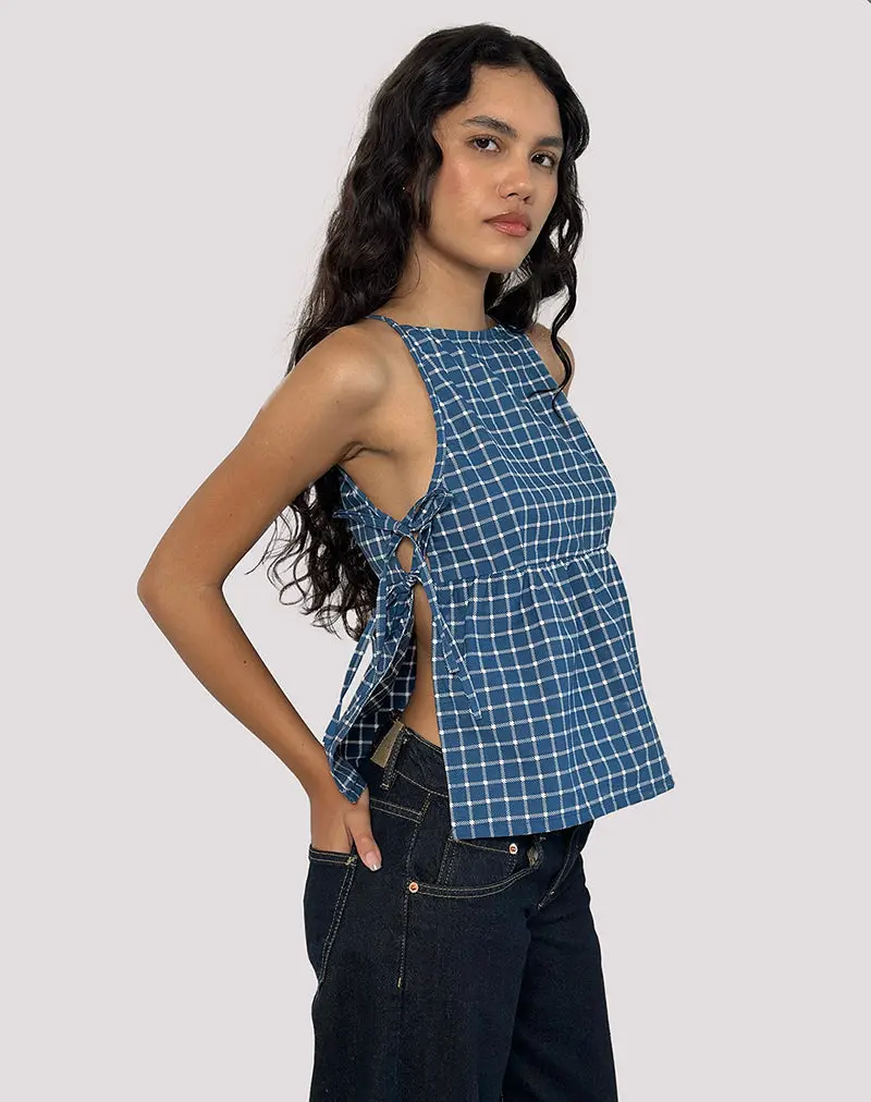 Palsi Tie Side Top In Navy Tartan 1
