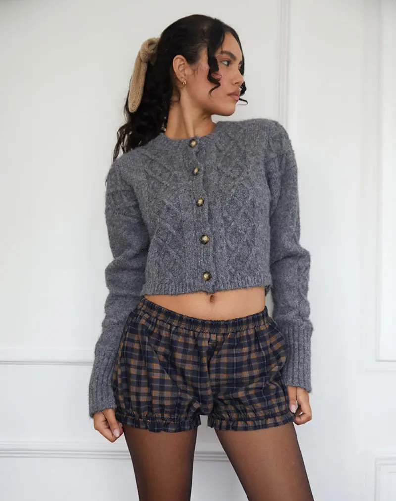 Picu Frill Hem Shorts In Navy And Mustard Check 1