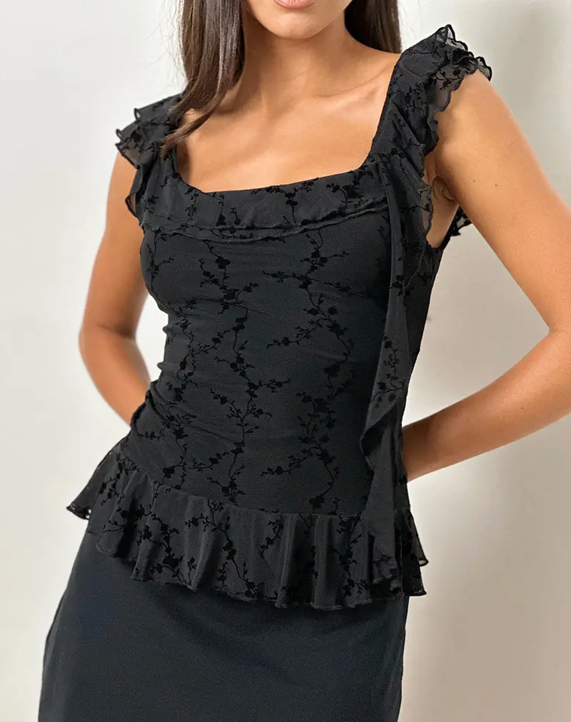 Piroli Top In Vine Flower Black 1