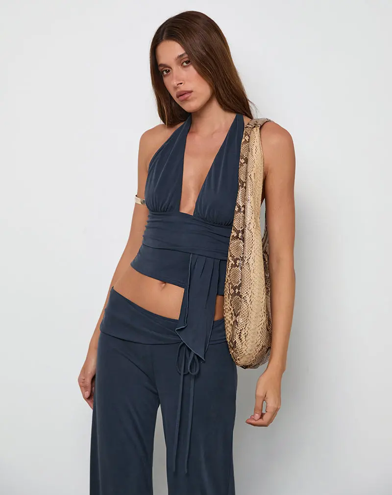 Prilla Halterneck Top In Cupro Ocean Storm 1