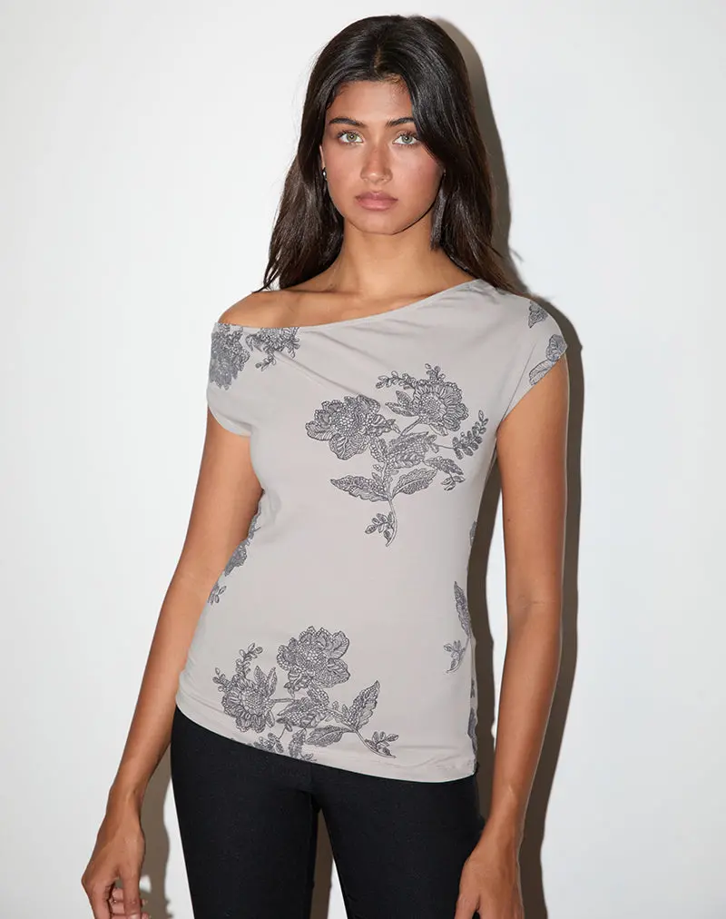 Pyso Asymmetric Top In Lace Flower Grey 1