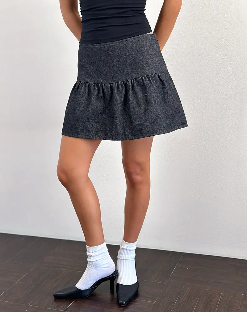 Raffita Mini Skirt In Black Denim Chambray 1
