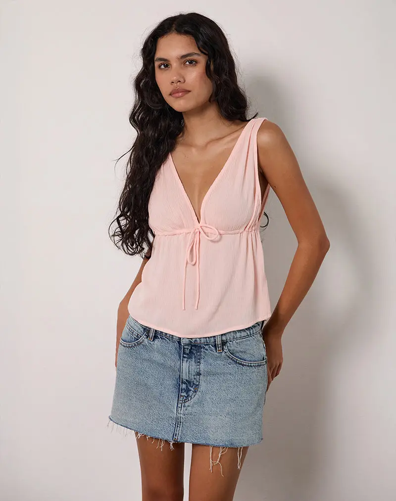 Ralia Tie Front Top In Peplum Light Pink 1