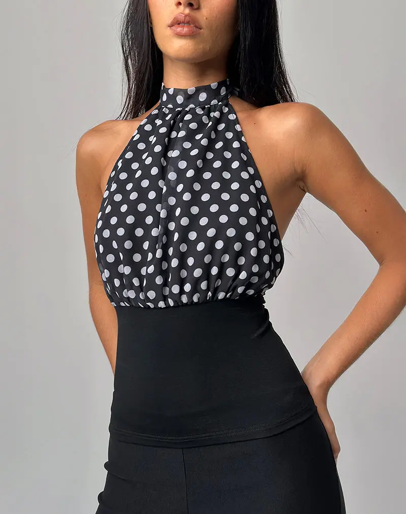 Rania Backless Top In Basic Polka Black 1