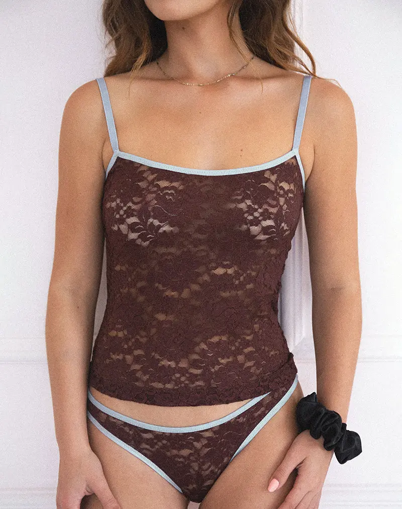 Redum Cami Top In Chocolate Lace With Blue Binding 1