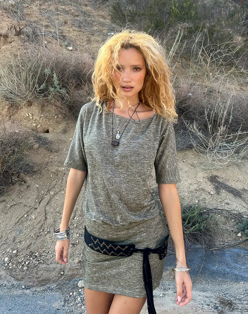 Reeta Mini Dress In Glitter Knit Khaki 1