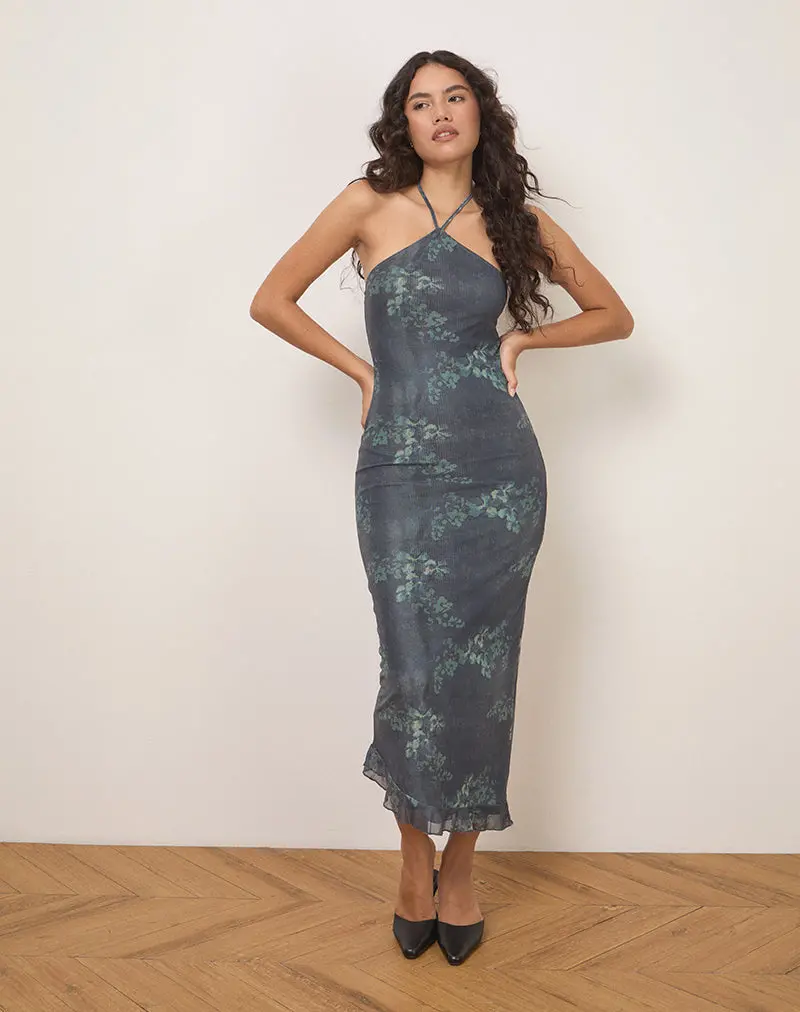 Ribka Midi Dress In Faded Botanical Green 1