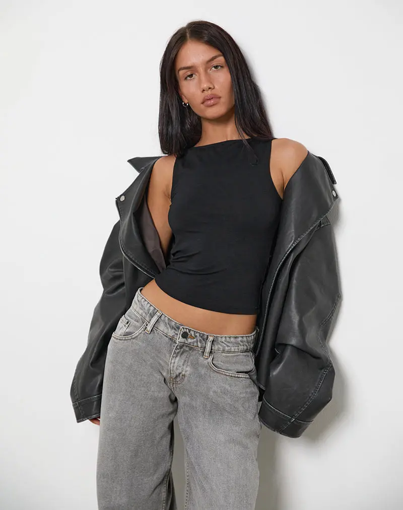 Rocio High Neck Backless Tank Top In Black 1