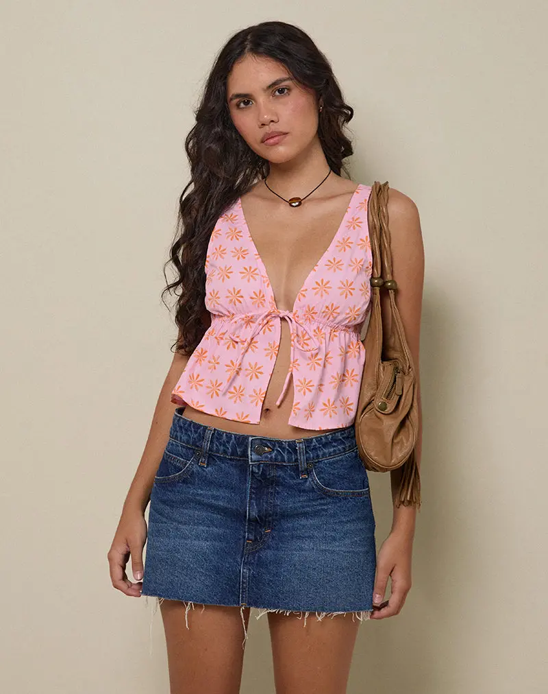 Rolia Tie Front Top In Tile Flower Pink 1