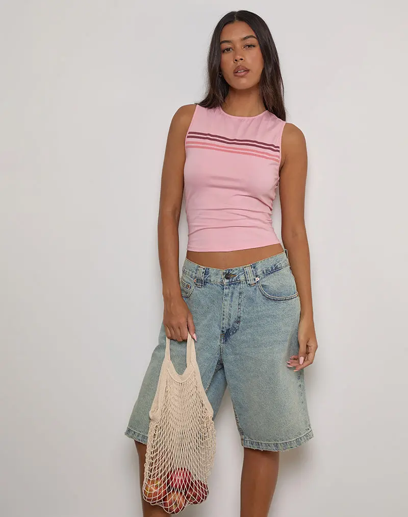 Runaba Backless Tank Top In Ballet Pink Stripe 1