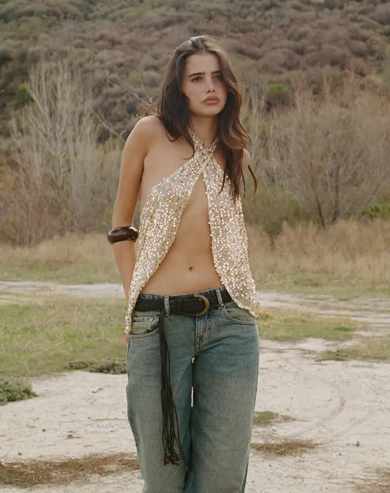 Ruway Unlined Scarf Top In Sequin Gold 1