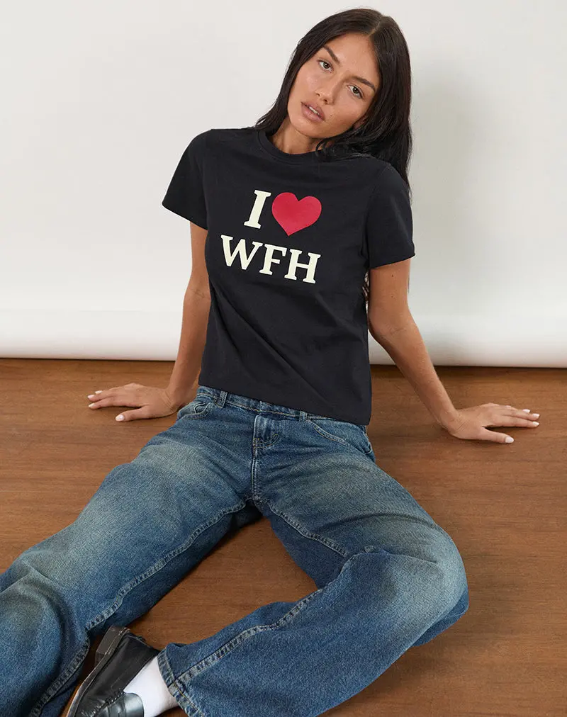 Sakha Top In Black With I Love Wfh Slogan 1
