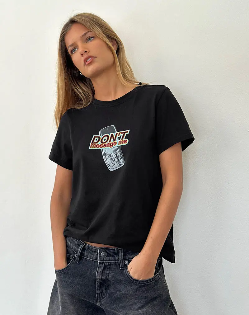 Saki Tee In Black With Don't Message Me Graphic 1