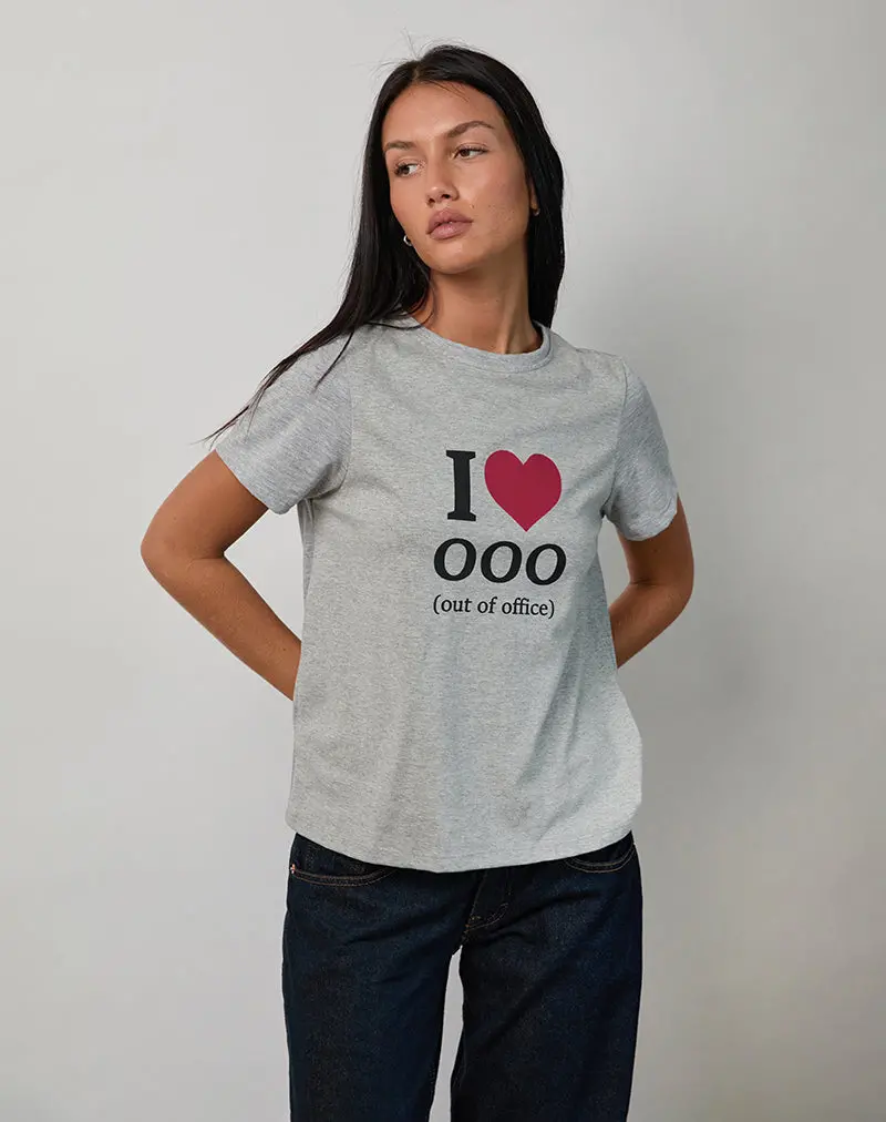 Saki Tee In Grey Marl With I Love Ooo Graphic 1